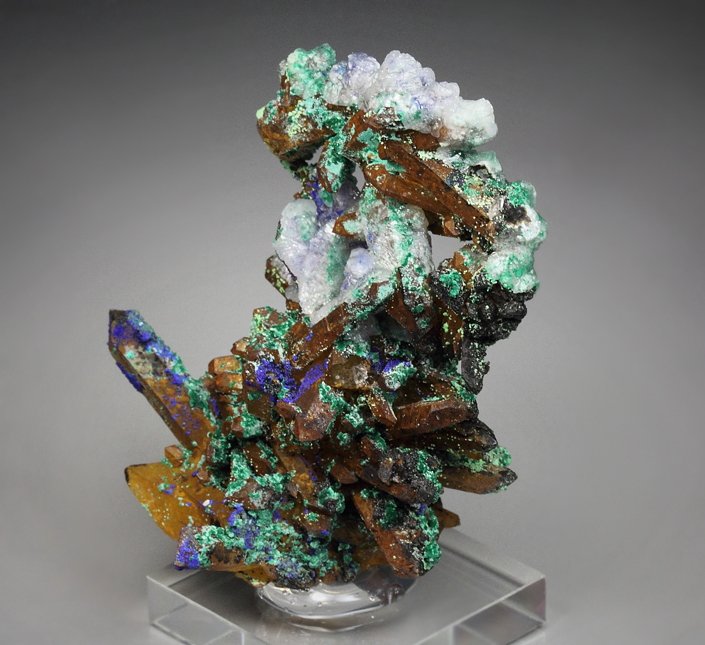 QUARTZ, AZURITE, MALACHITE, CALCITE