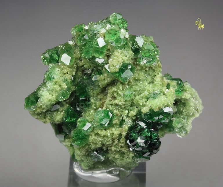 gem GARNET var. GROSSULAR with GREEN CHROMIAN PHANTOMS, DIOPSIDE, CHROMITE