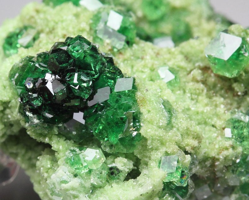 gem GARNET var. GROSSULAR with GREEN CHROMIAN PHANTOMS, DIOPSIDE, CHROMITE