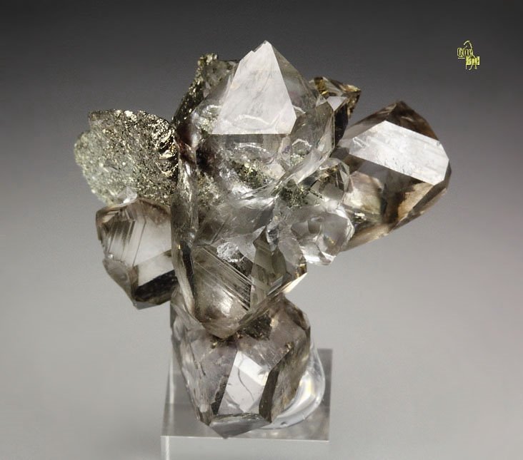 QUARTZ var. SMOKY, PYRITE