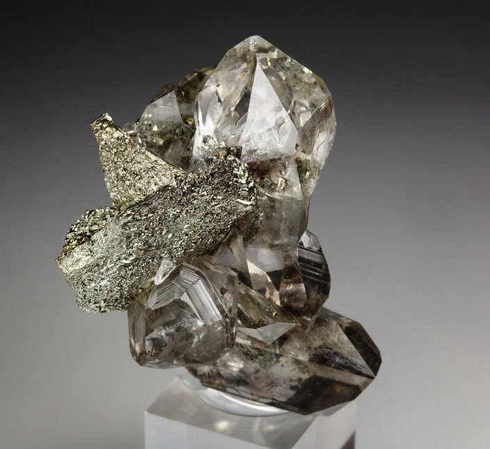 QUARTZ var. SMOKY, PYRITE