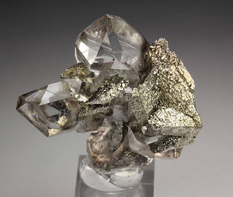 QUARTZ var. SMOKY, PYRITE