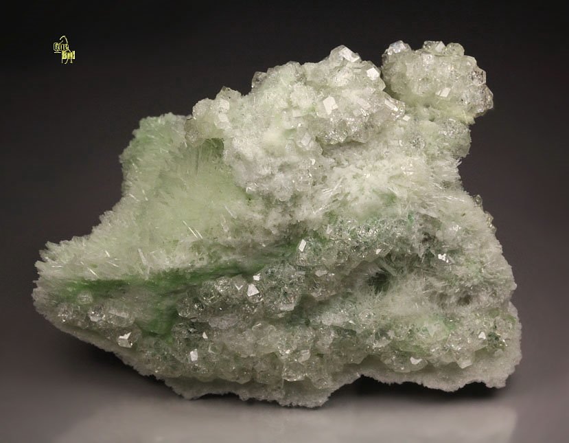 colorless gem GARNET var. GROSSULAR with GREEN CHROMIAN PHANTOMS, DIOPSIDE - floater