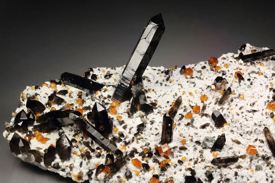 QUARTZ var. SMOKY, gem GARNET var. SPESSARTINE 