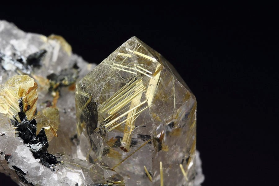 QUARTZ with RUTILE inclusions, HEMATITE