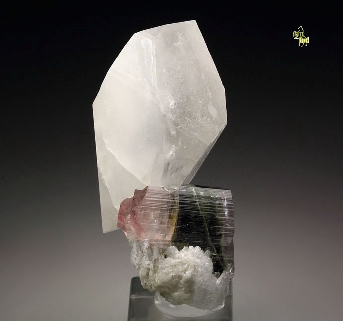 gem bi-terminated TOURMALINE var. ELBAITE multicolor, QUARTZ, ALBITE