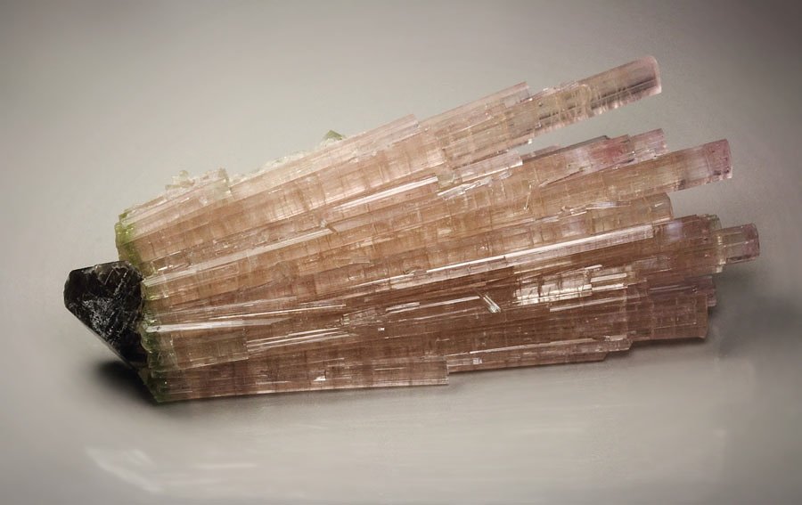 pink gem TOURMALINE var. ELBAITE bi-terminated, QUARTZ var. SMOKY