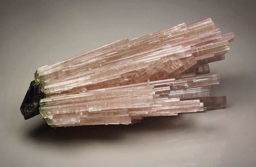 pink gem TOURMALINE var. ELBAITE bi-terminated, QUARTZ var. SMOKY