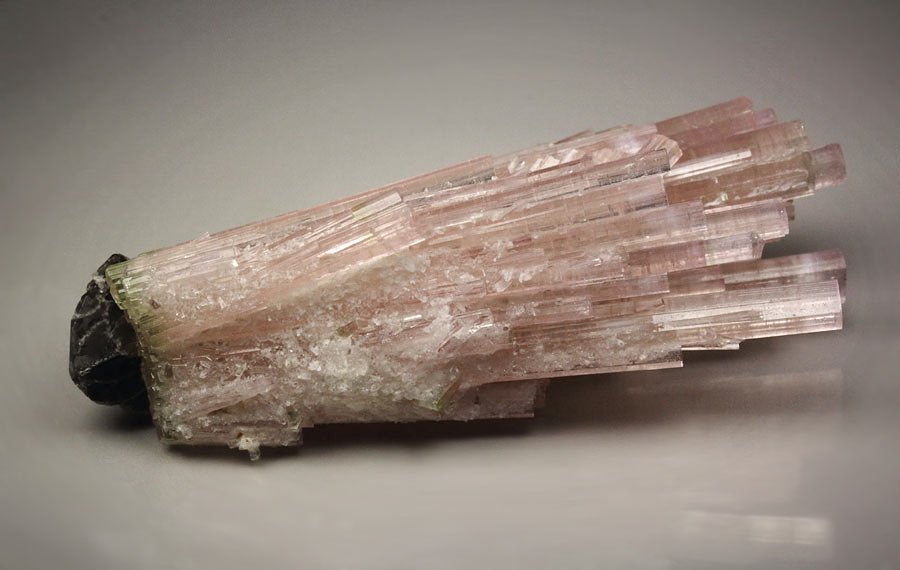 pink gem TOURMALINE var. ELBAITE bi-terminated, QUARTZ var. SMOKY