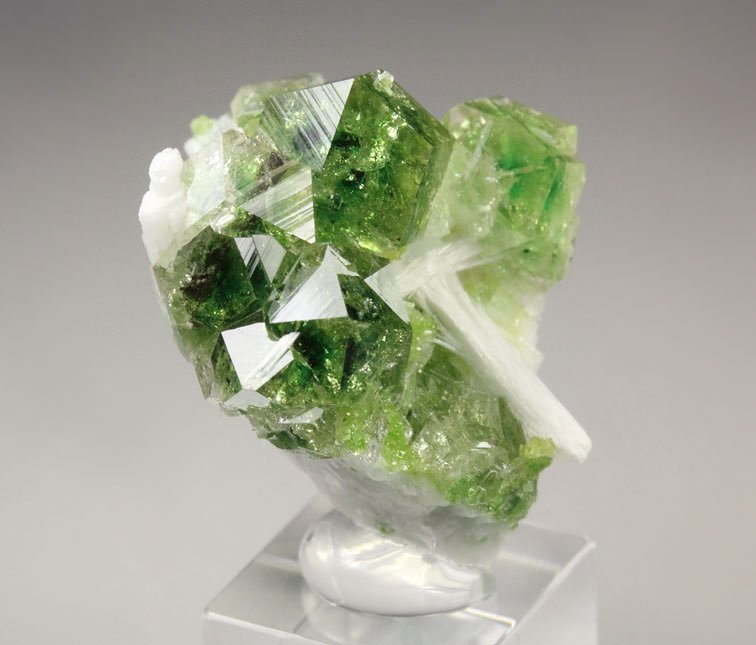 gem GARNET var. GROSSULAR with GREEN CHROMIAN PHANTOMS, ALBITE, PECTOLITE, DIOPSIDE