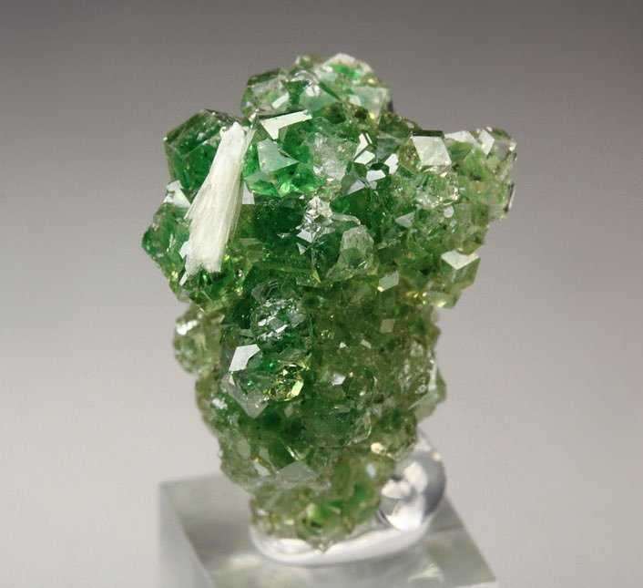 gem GARNET var. GROSSULAR with GREEN CHROMIAN PHANTOMS, PECTOLITE