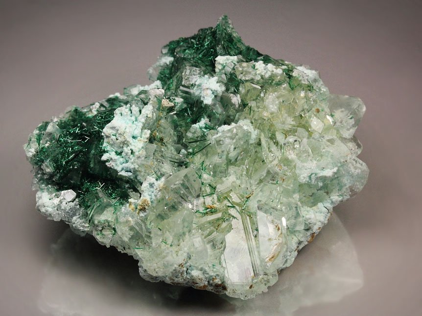 BROCHANTITE, GYPSUM, CHRYSOCOLLA