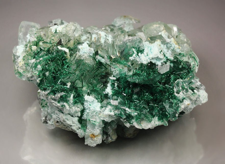 BROCHANTITE, GYPSUM, CHRYSOCOLLA