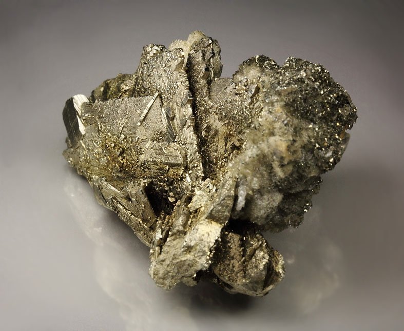 PYRITE pseudomorph after MARCASITE, epitaxial PYRITE, CALCITE