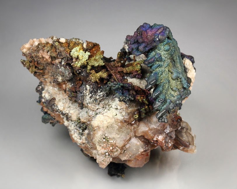 CHALCOCITE, DJURLEITE, iridescent CHALCOPYRITE