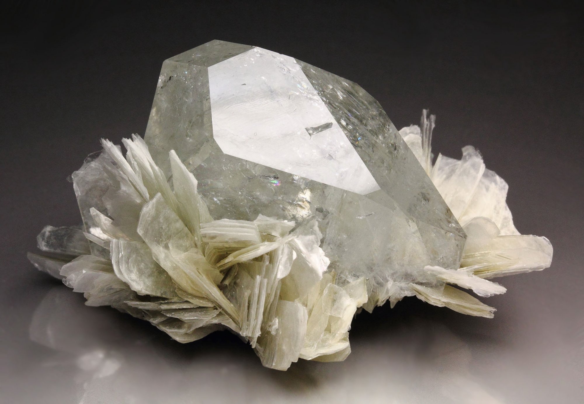 gem BERYL var. GOSHENITE, MUSCOVITE