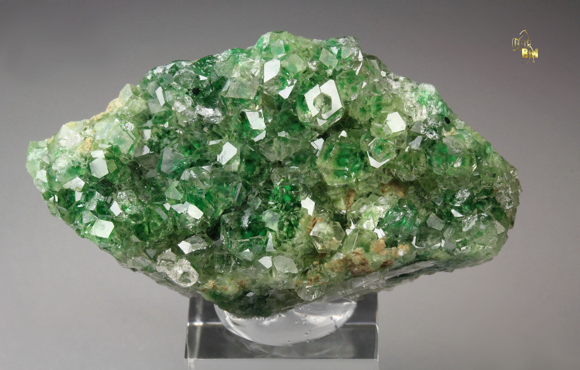 gem GARNET var. GROSSULAR with GREEN CHROMIAN PHANTOMS, PECTOLITE