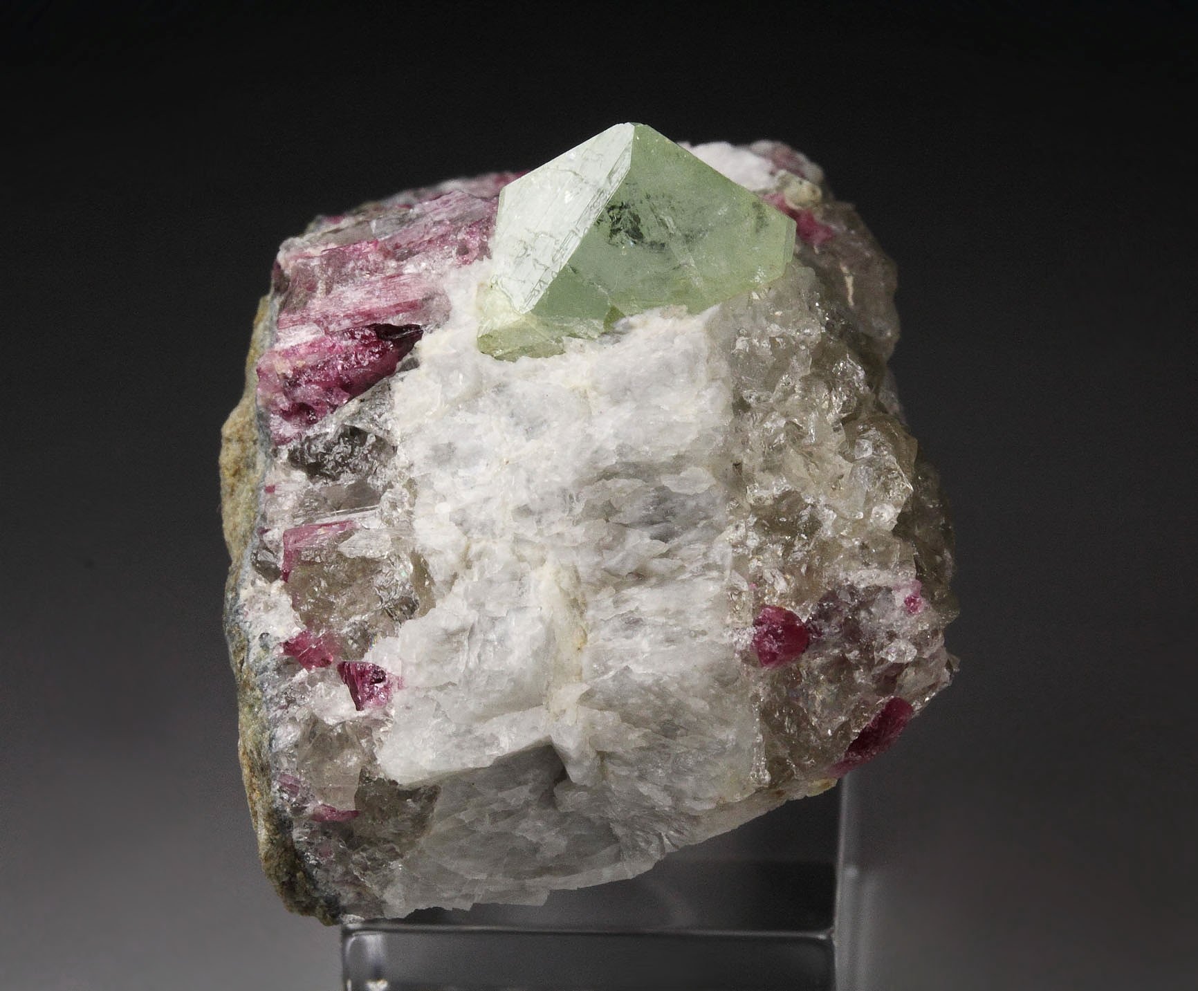 gem RHODIZITE, TOURMALINE var. RUBELLITE, FELDSPAR, QUARTZ