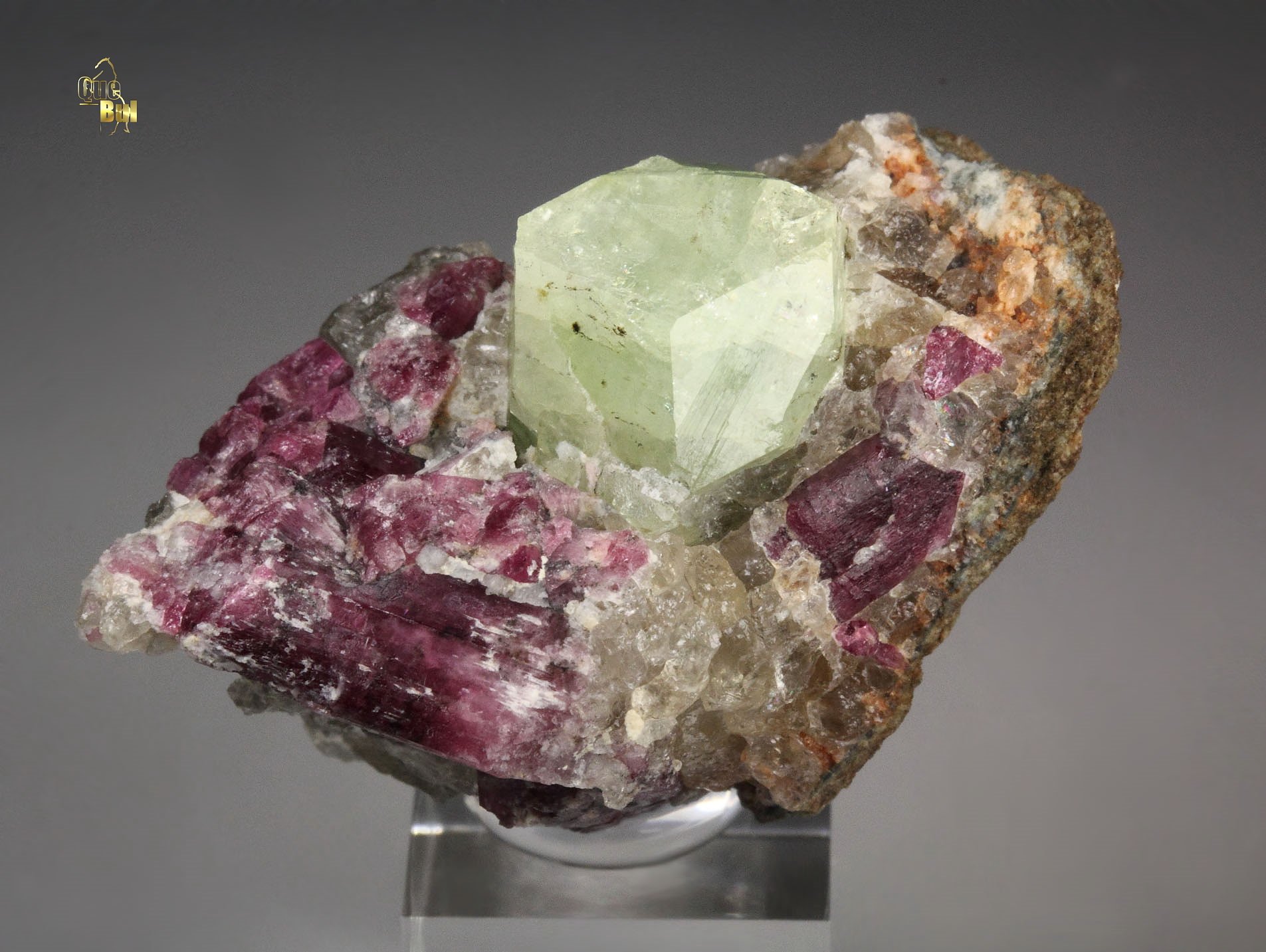 gemmy RHODIZITE, TOURMALINE var. RUBELLITE, QUARTZ