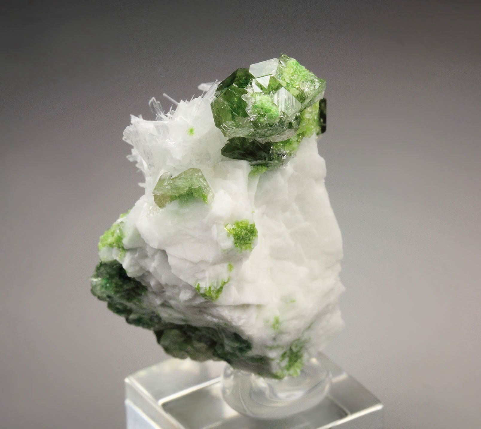 gem GARNET var. GROSSULAR with GREEN CHROMIAN PHANTOMS, PECTOLITE, DIOPSIDE