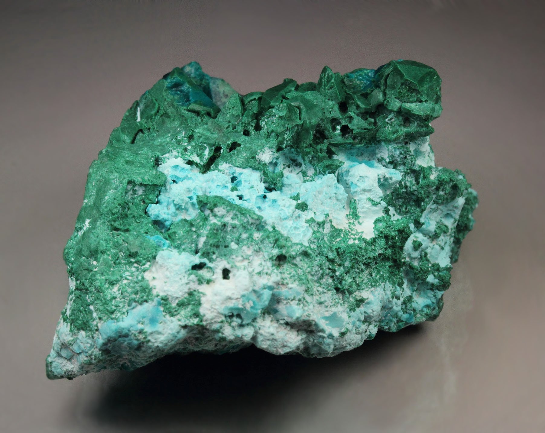 MALACHITE pseudomorph after DIOPTASE after CALCITE, CHRYSOCOLLA