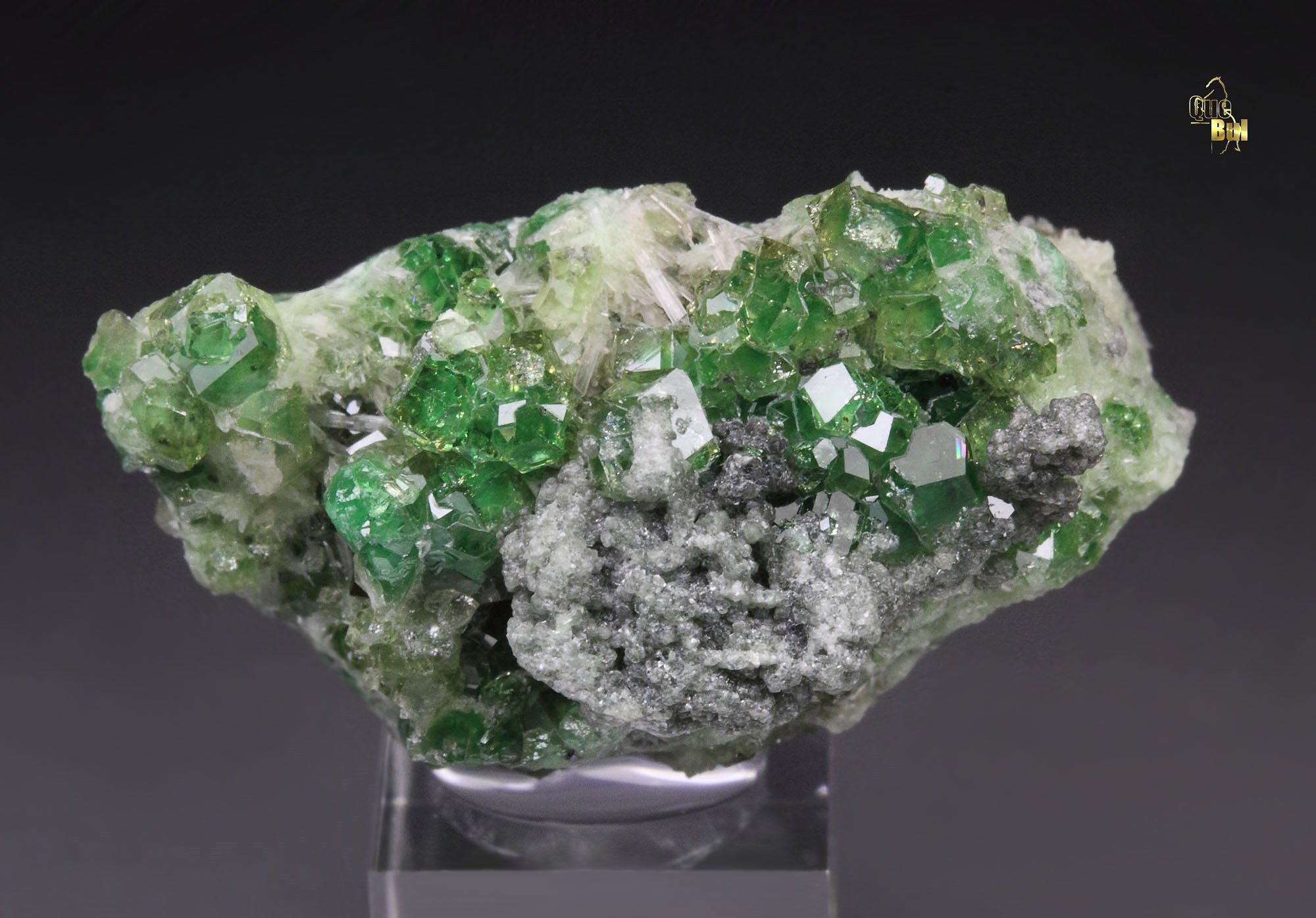 gem GARNET var. GROSSULAR with GREEN CHROMIAN PHANTOMS, CLINOCHLORE, DIOPSIDE