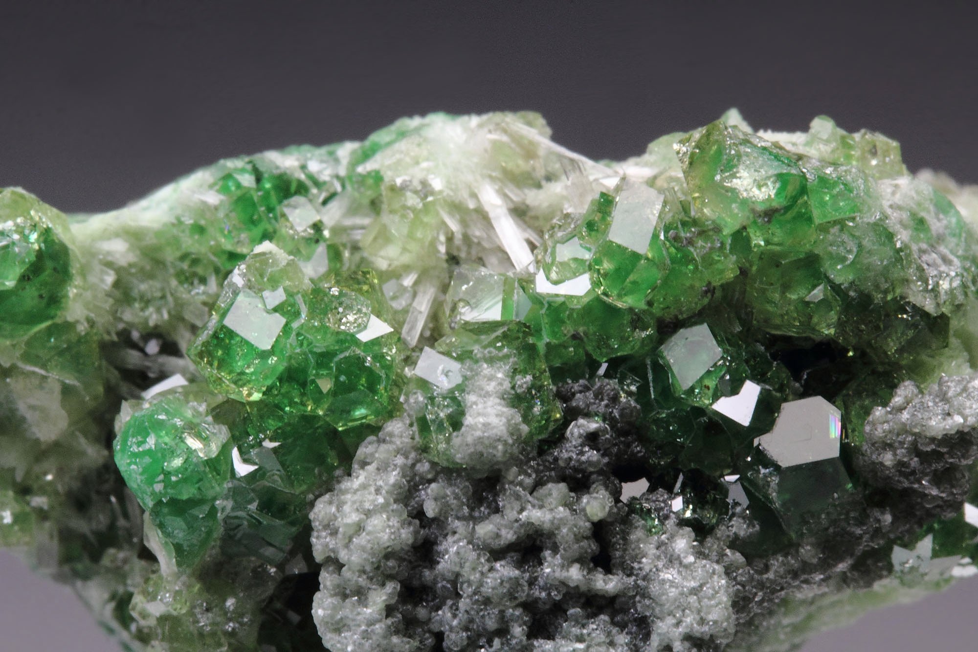 gem GARNET var. GROSSULAR with GREEN CHROMIAN PHANTOMS, CLINOCHLORE, DIOPSIDE