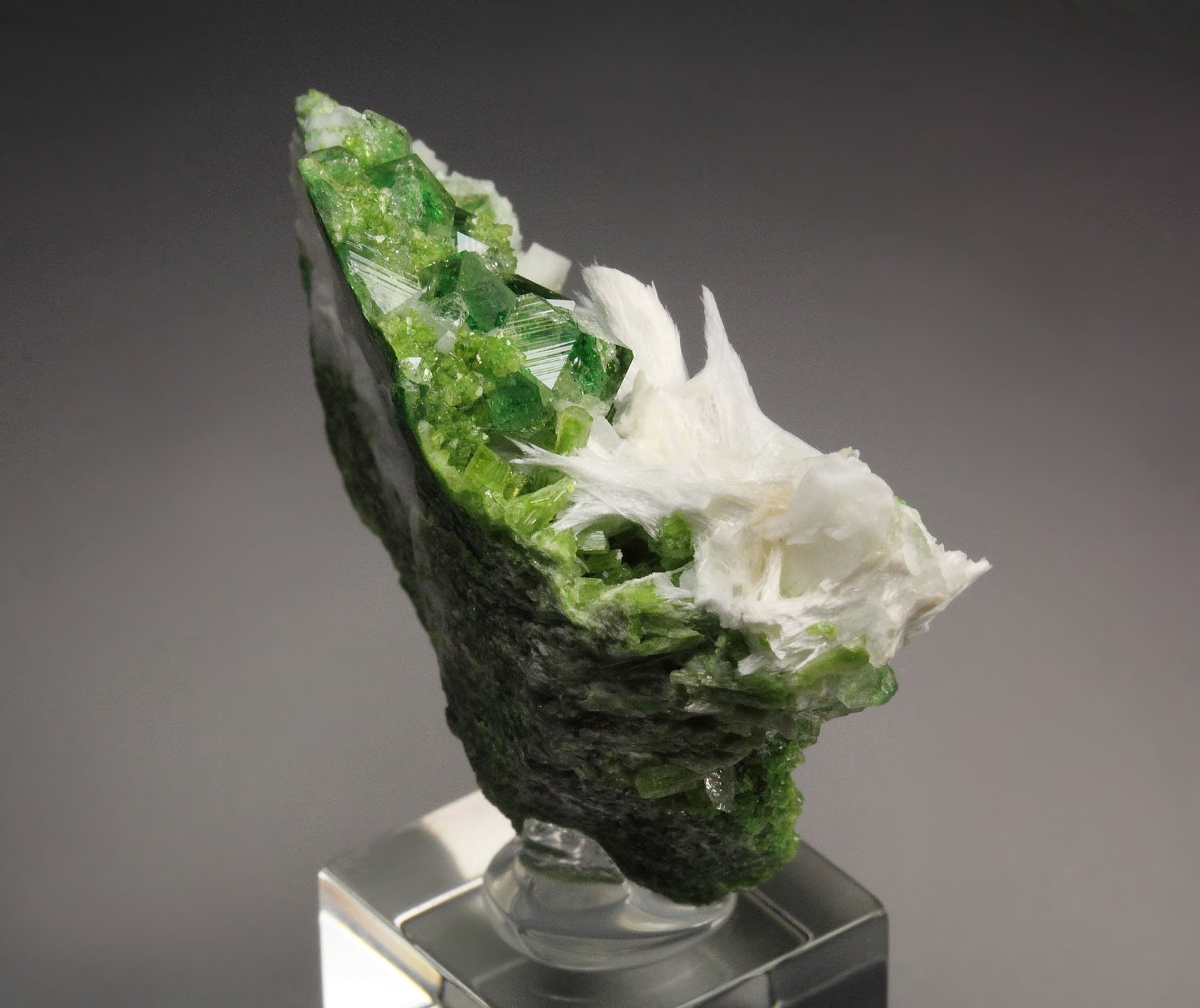 gem GARNET var. GROSSULAR with GREEN CHROMIAN PHANTOMS, PECTOLITE, DIOPSIDE