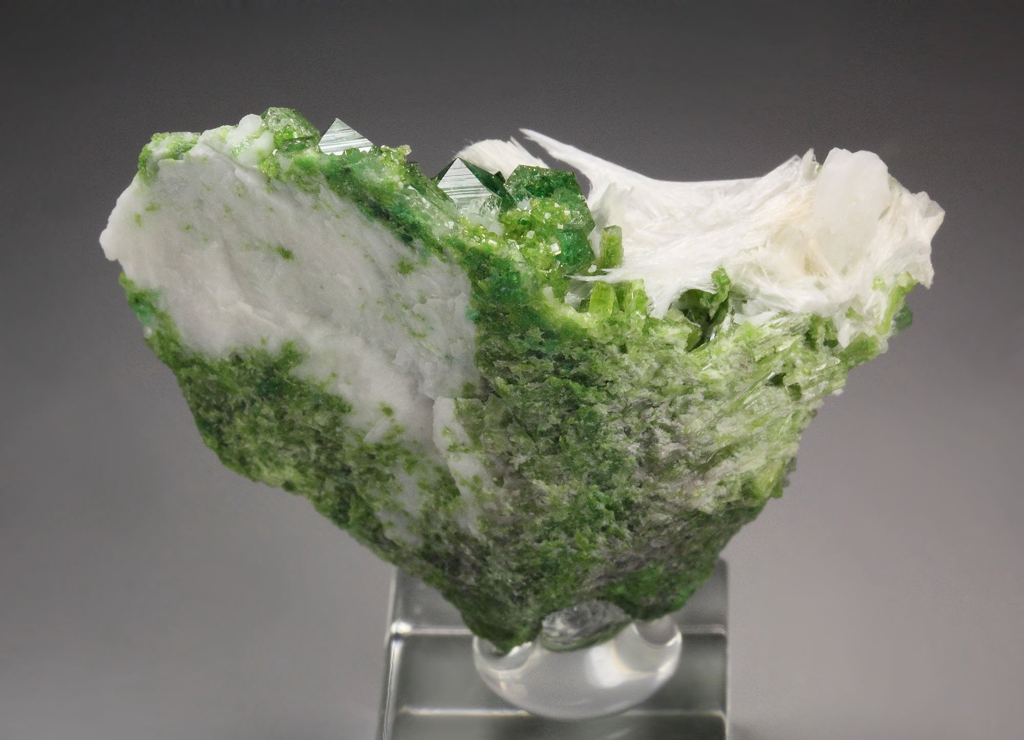 gem GARNET var. GROSSULAR with GREEN CHROMIAN PHANTOMS, PECTOLITE, DIOPSIDE