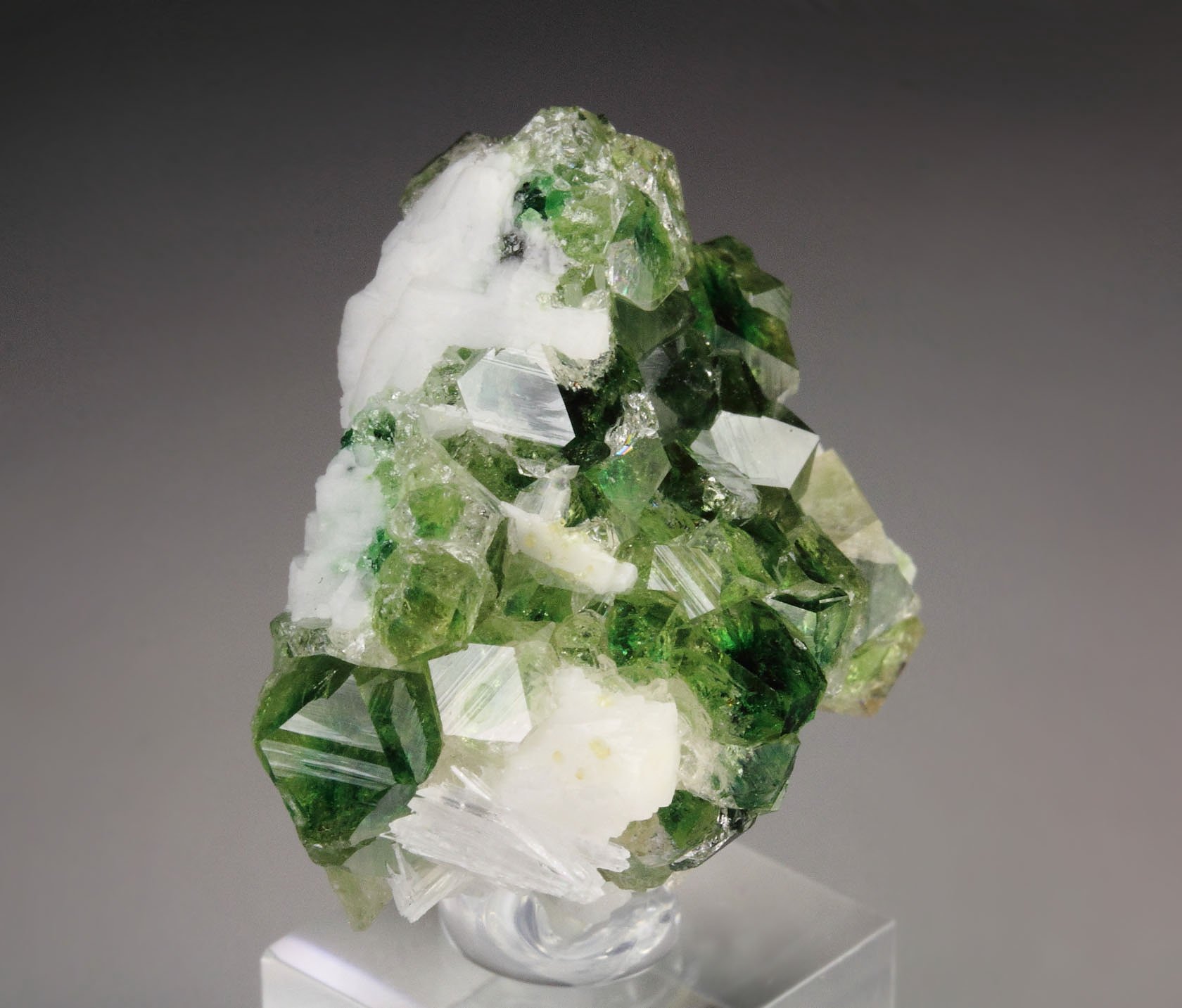 gem GARNET var. GROSSULAR with GREEN CHROMIAN PHANTOMS, PECTOLITE