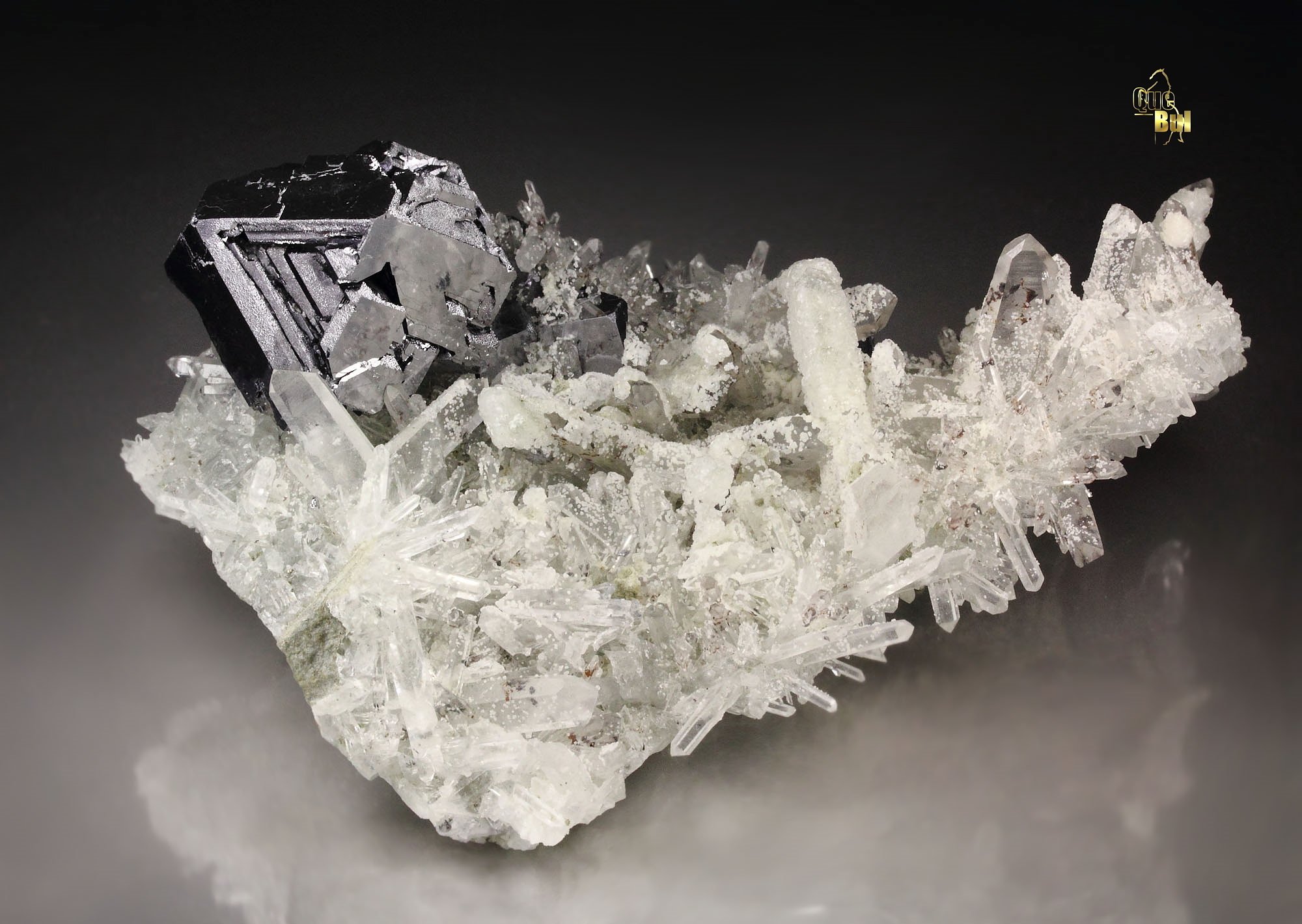 skeletal GALENA, QUARTZ var. JAPAN LAW TWIN, CALCITE