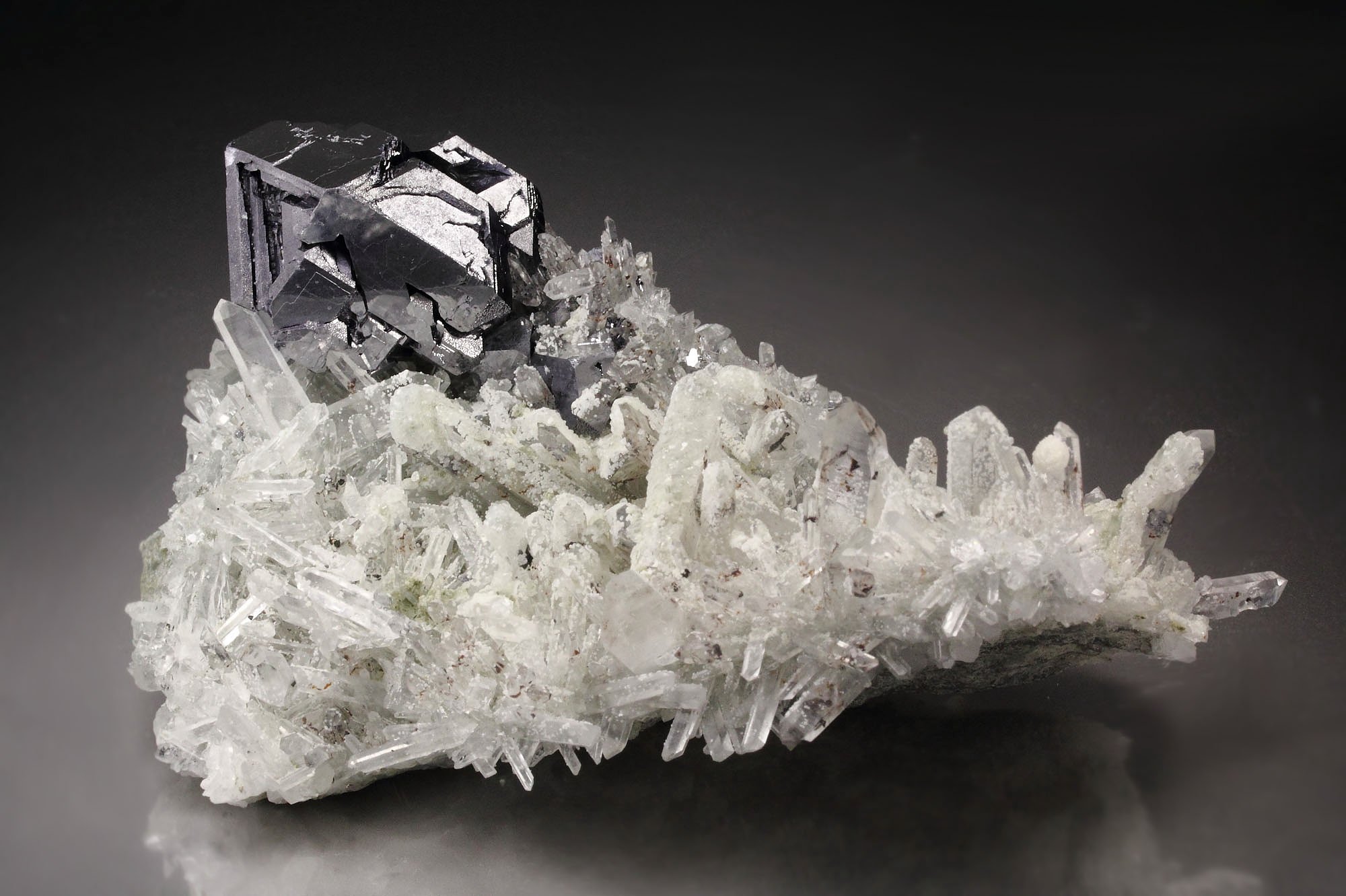 skeletal GALENA, QUARTZ var. JAPAN LAW TWIN, CALCITE