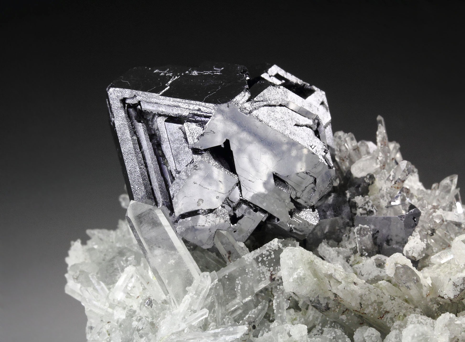 skeletal GALENA, QUARTZ var. JAPAN LAW TWIN, CALCITE