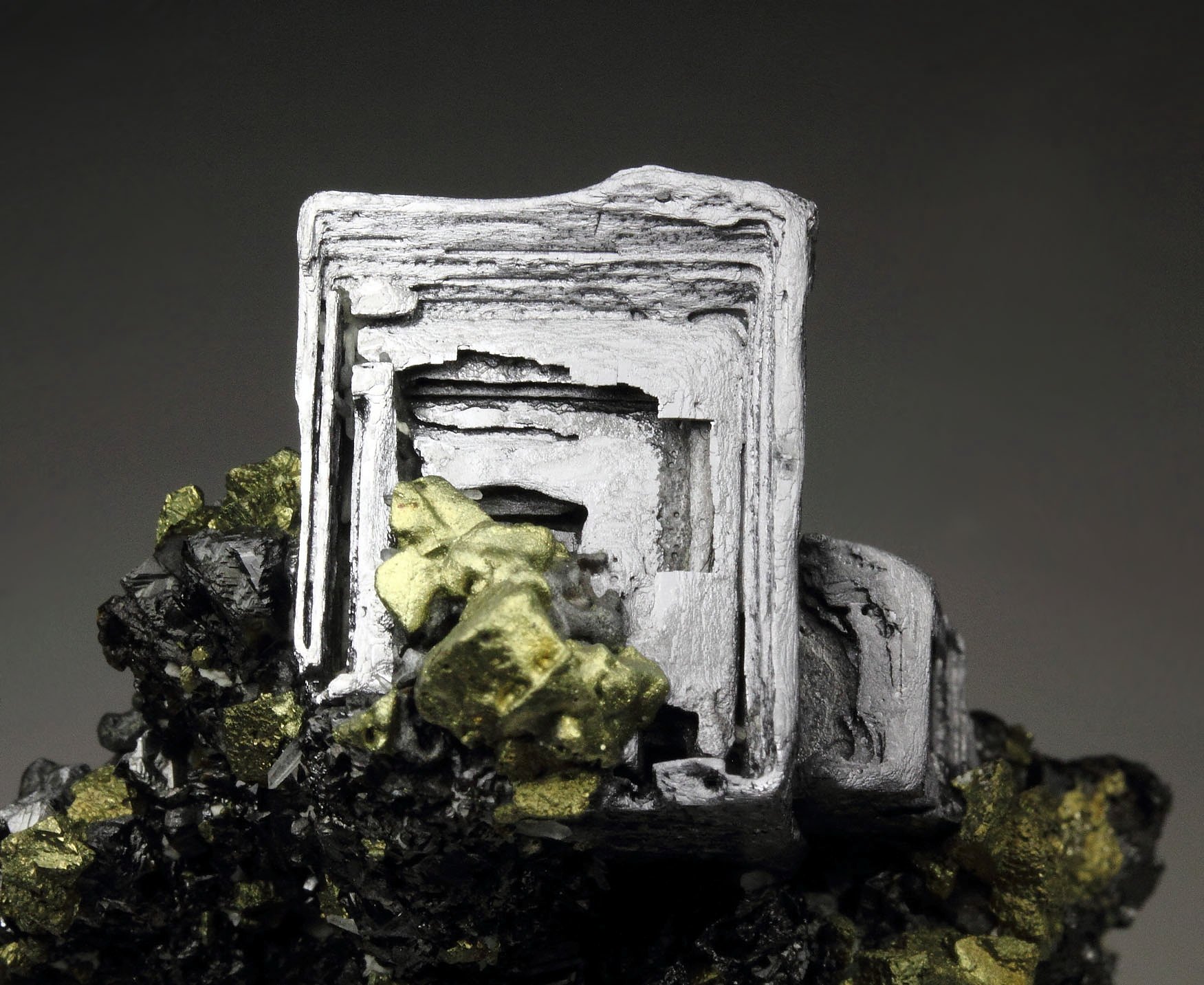 skeletal GALENA, CHALCOPYRITE, SPHALERITE, QUARTZ