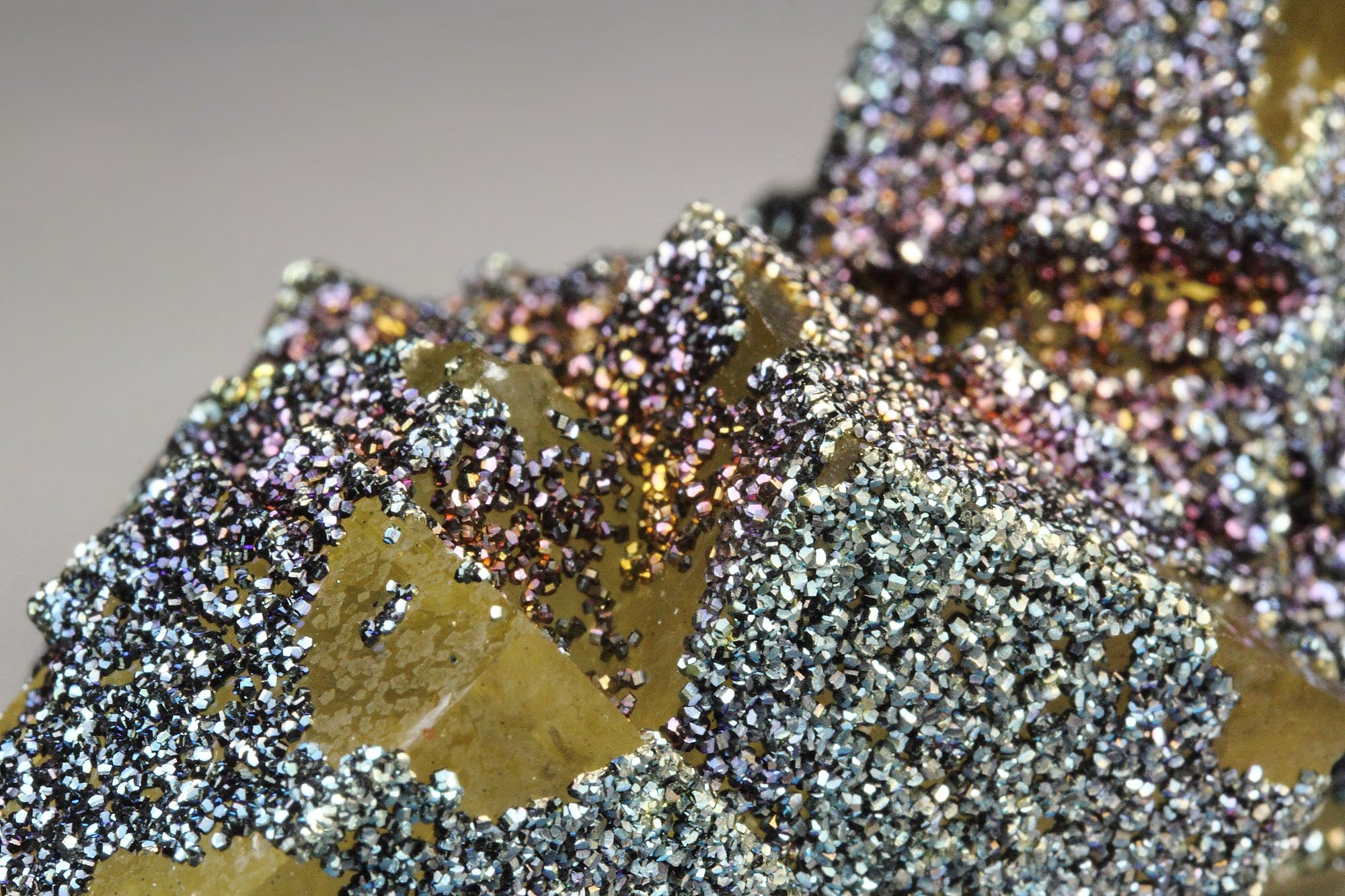 FLUORITE, iridescent PYRITE