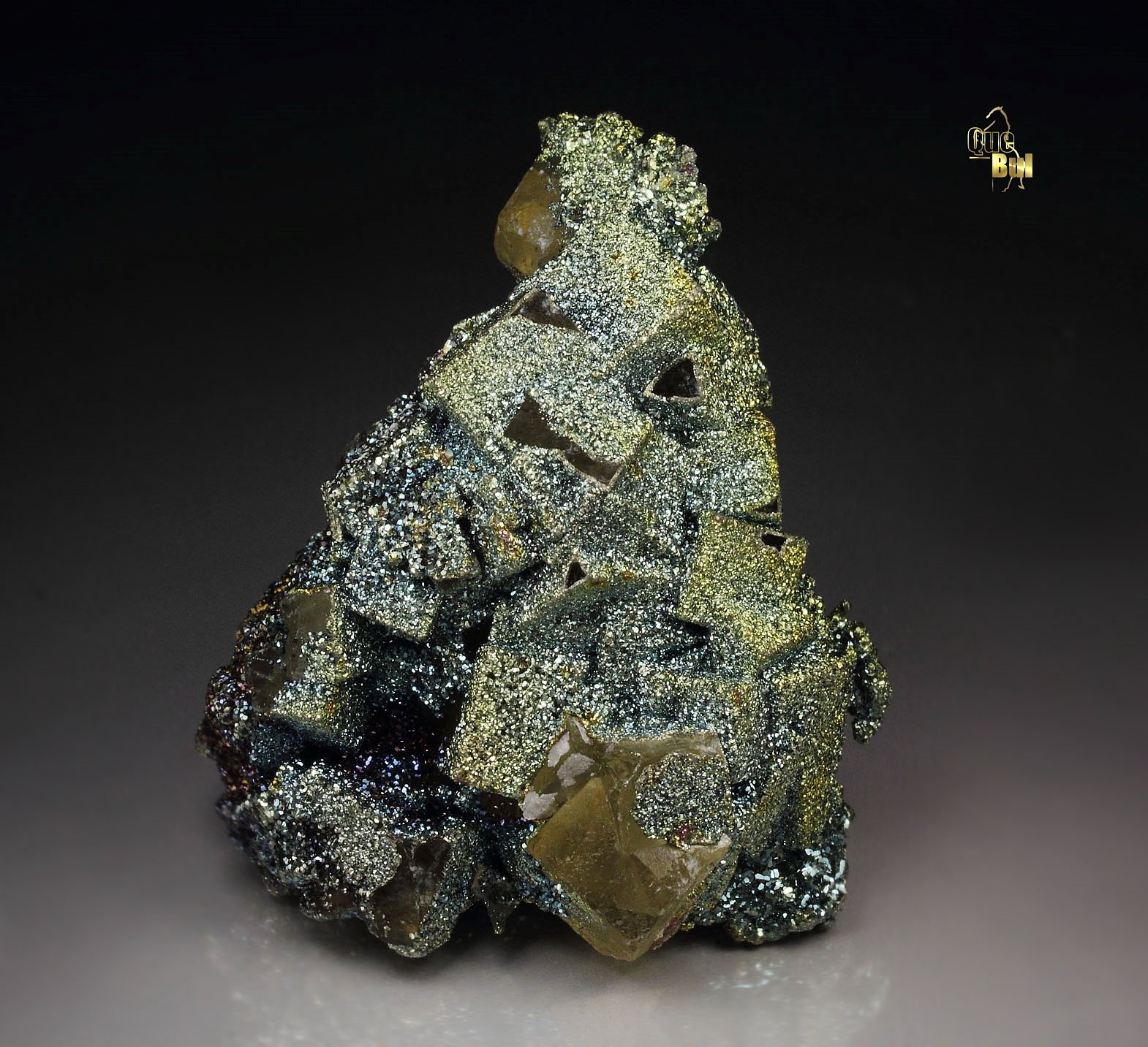 FLUORITE, iridescent PYRITE