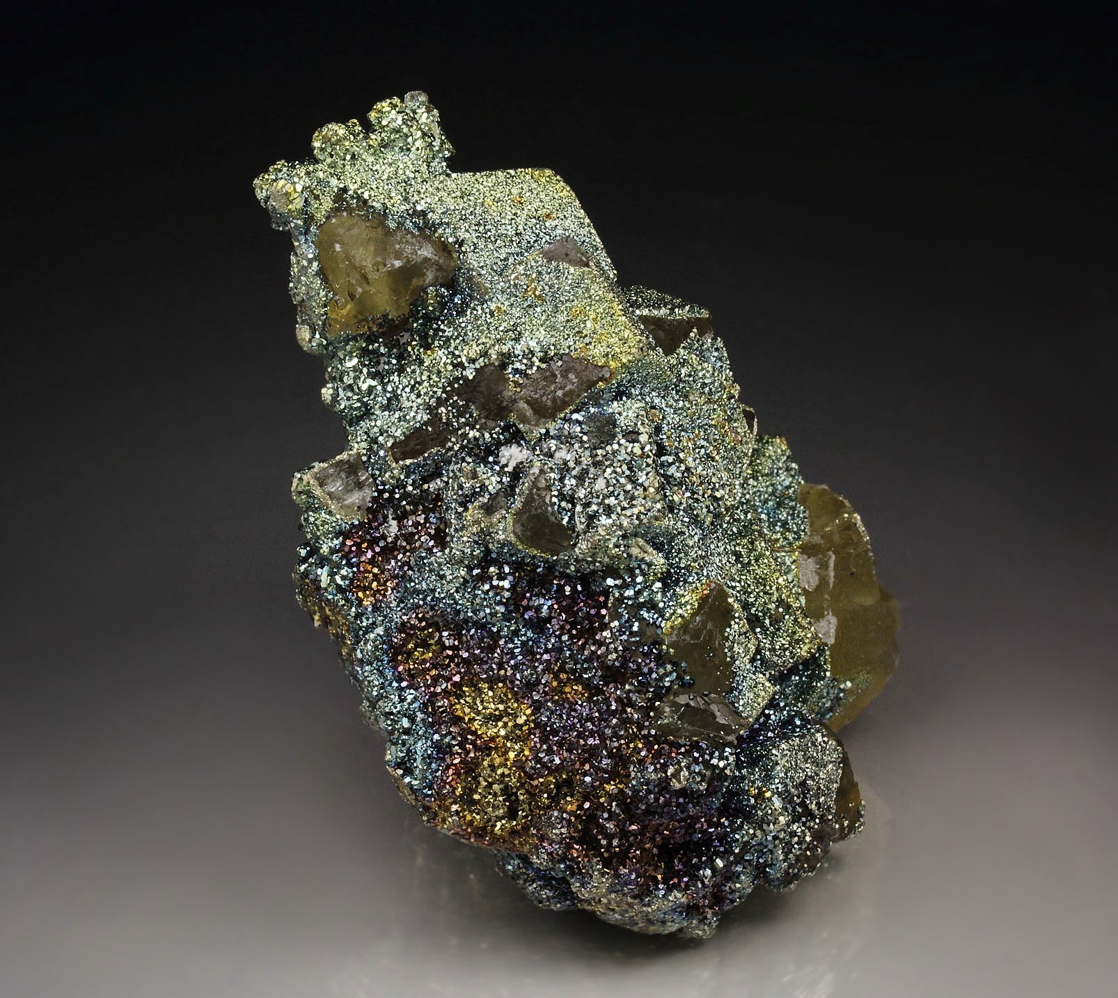 FLUORITE, iridescent PYRITE