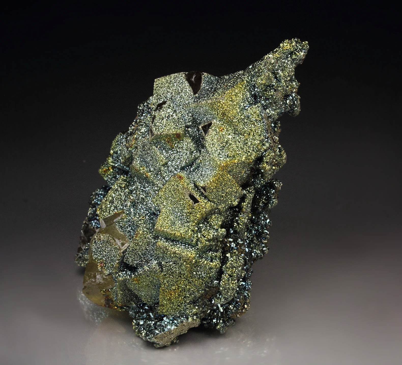 FLUORITE, iridescent PYRITE