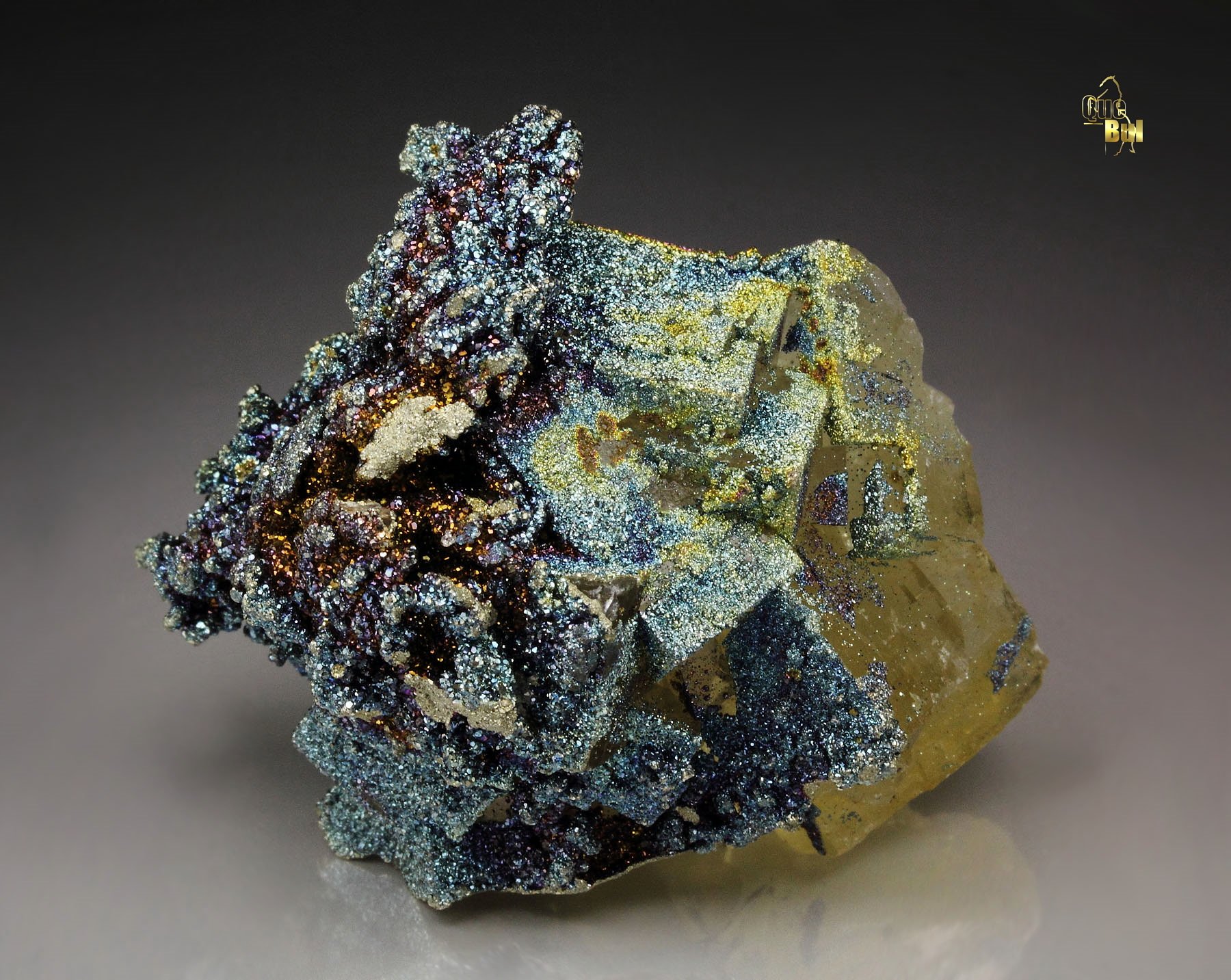 FLUORITE, iridescent PYRITE