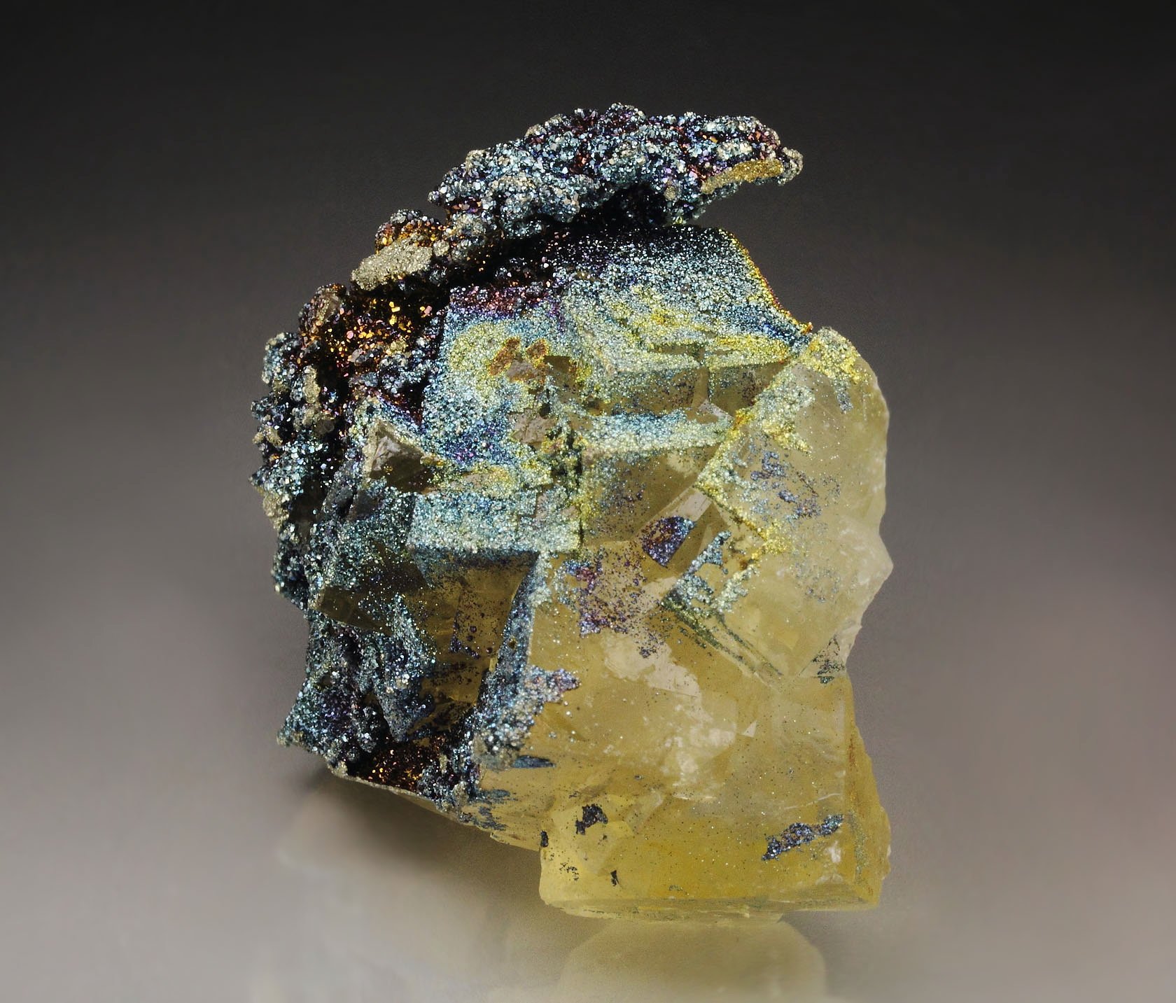 FLUORITE, iridescent PYRITE