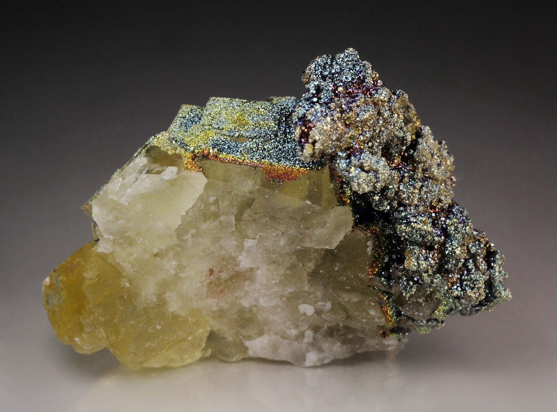 FLUORITE, iridescent PYRITE