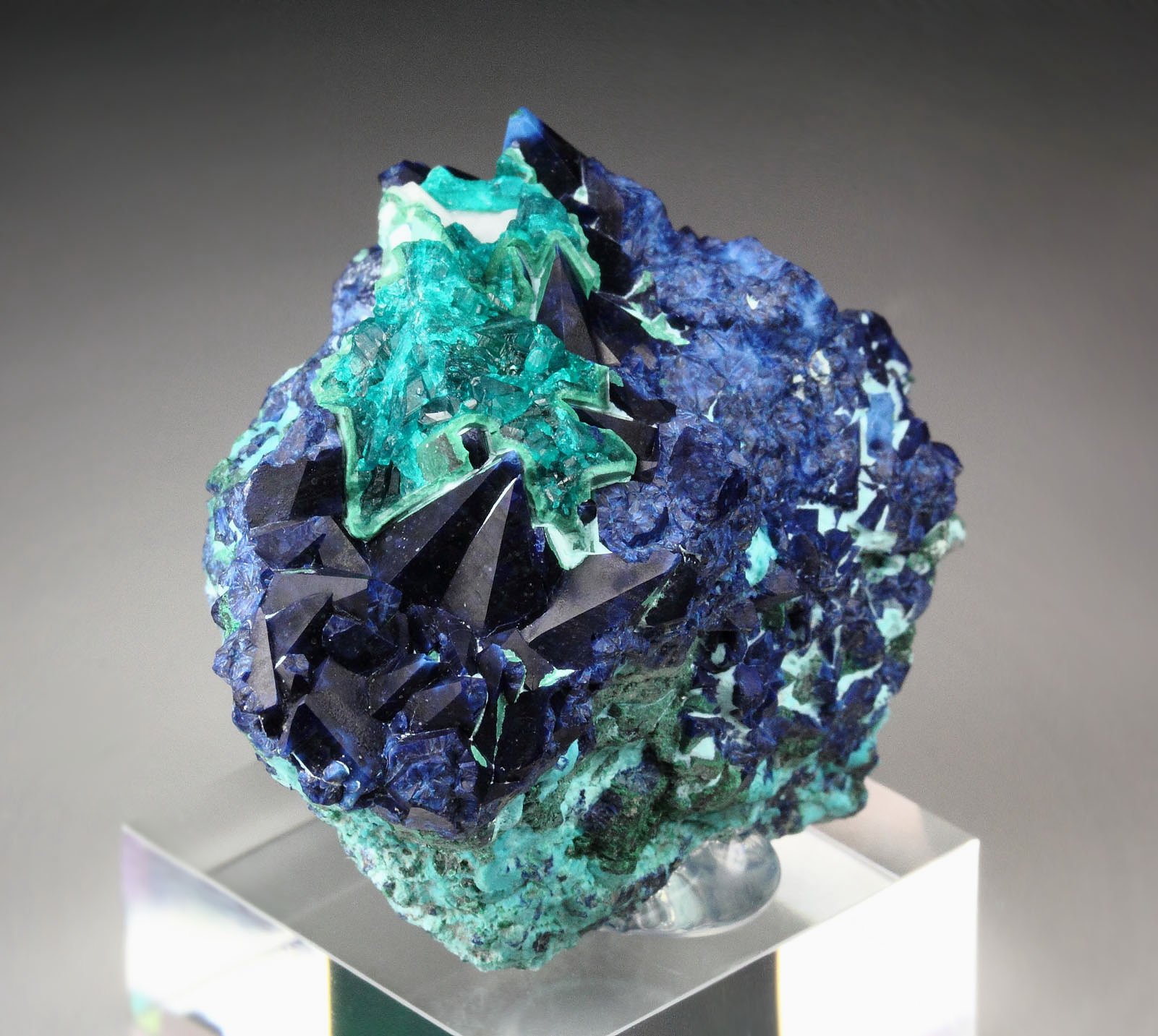 SHATTUCKITE pseudomorph after DIOPTASE after CALCITE, DIOPTASE, CHRYSOCOLLA