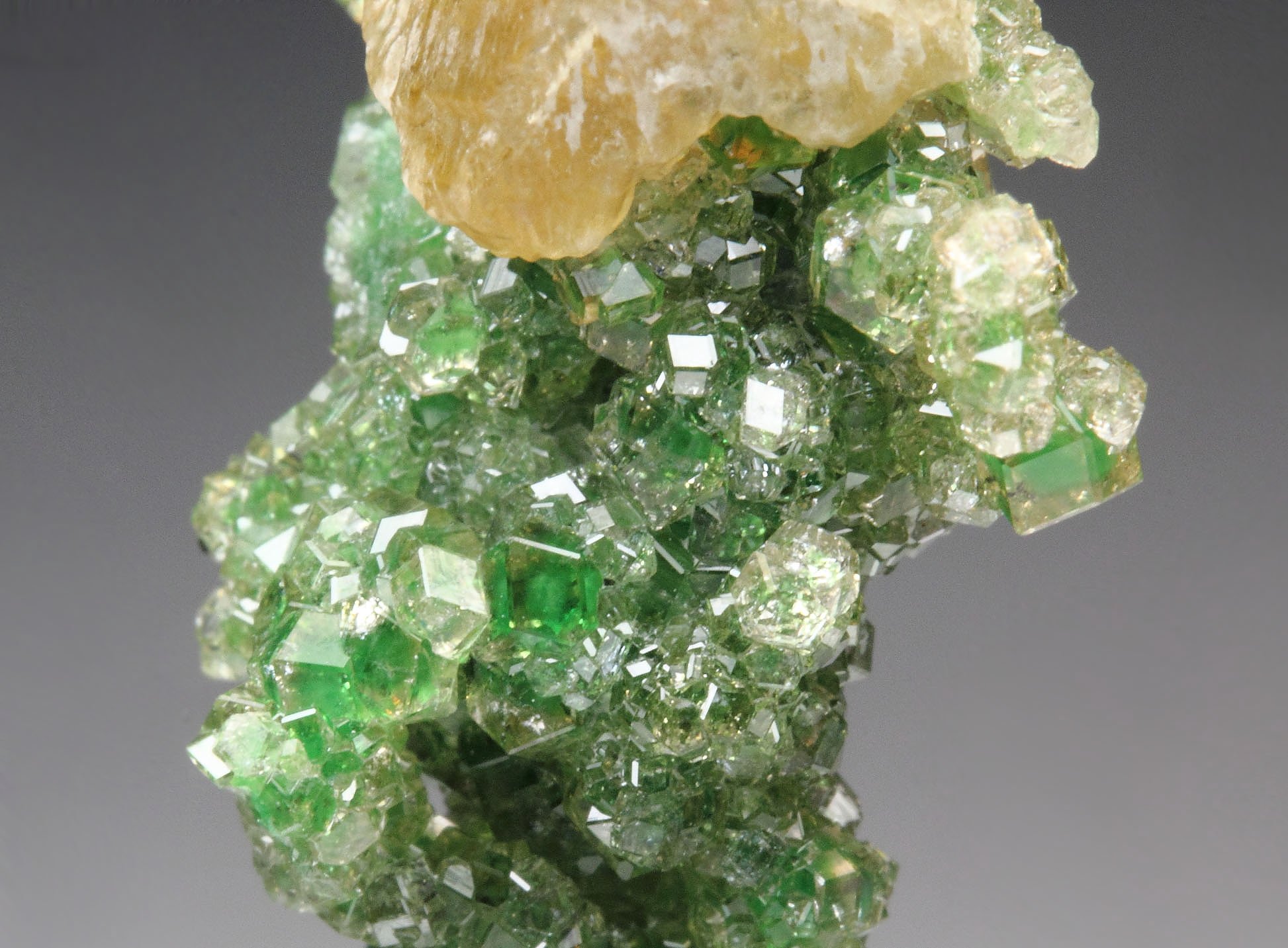 gem GARNET var. GROSSULAR with GREEN CHROMIAN PHANTOMS, PREHNITE