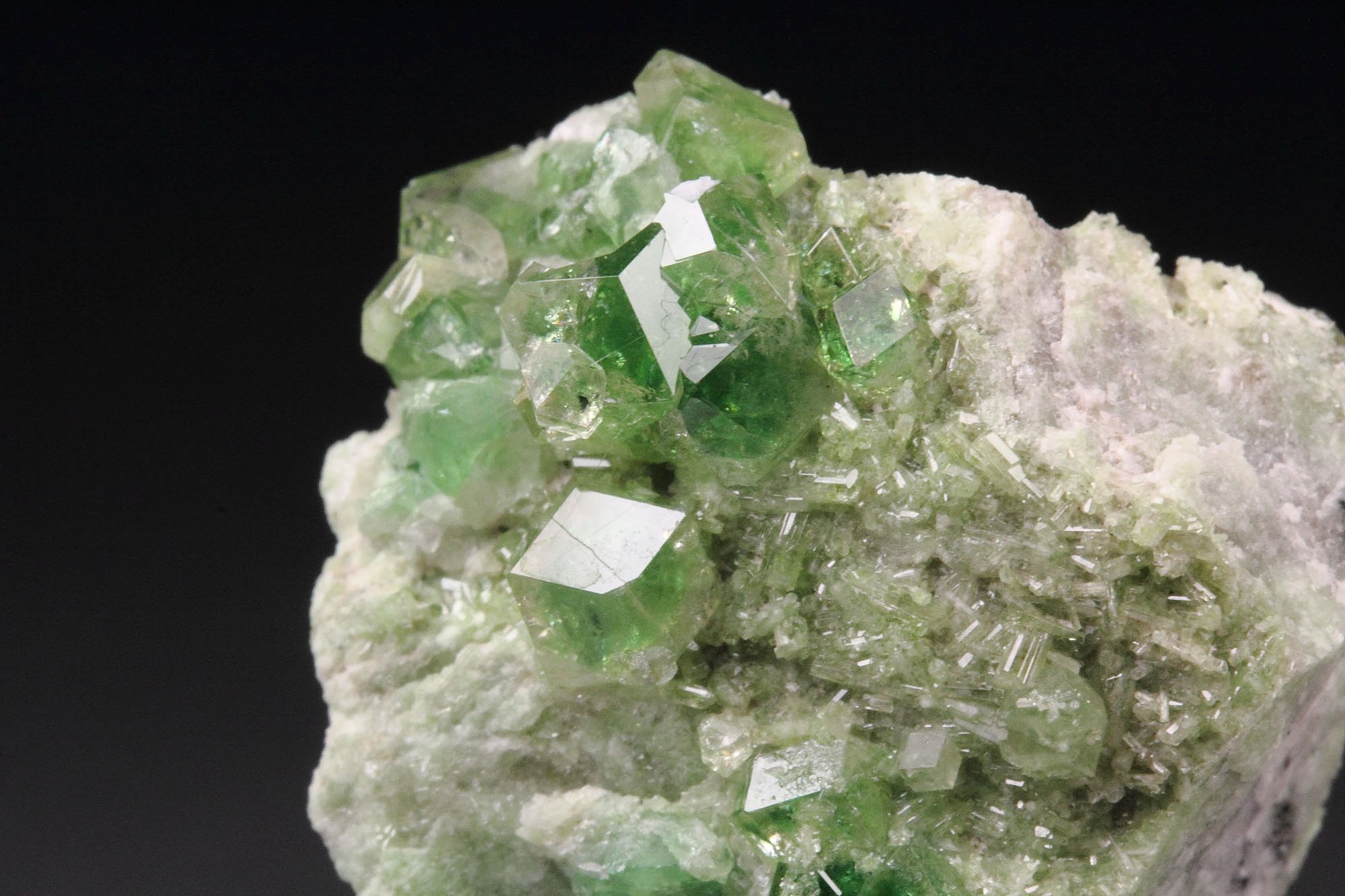 gem GARNET var. GROSSULAR with GREEN CHROMIAN PHANTOMS, DIOPSIDE