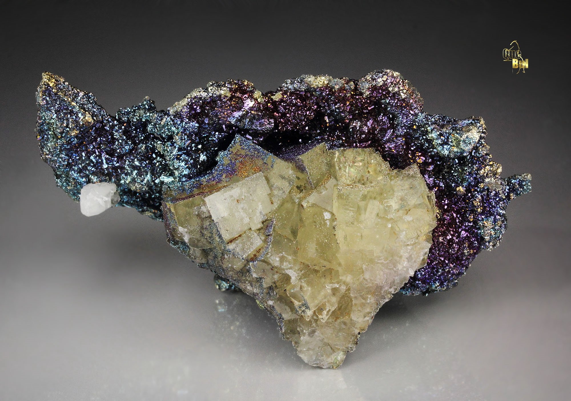 FLUORITE, iridescent PYRITE