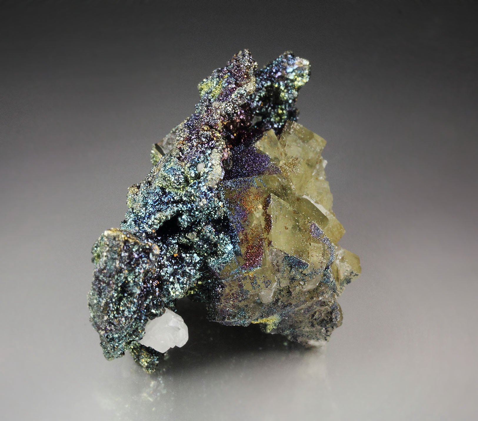 FLUORITE, iridescent PYRITE