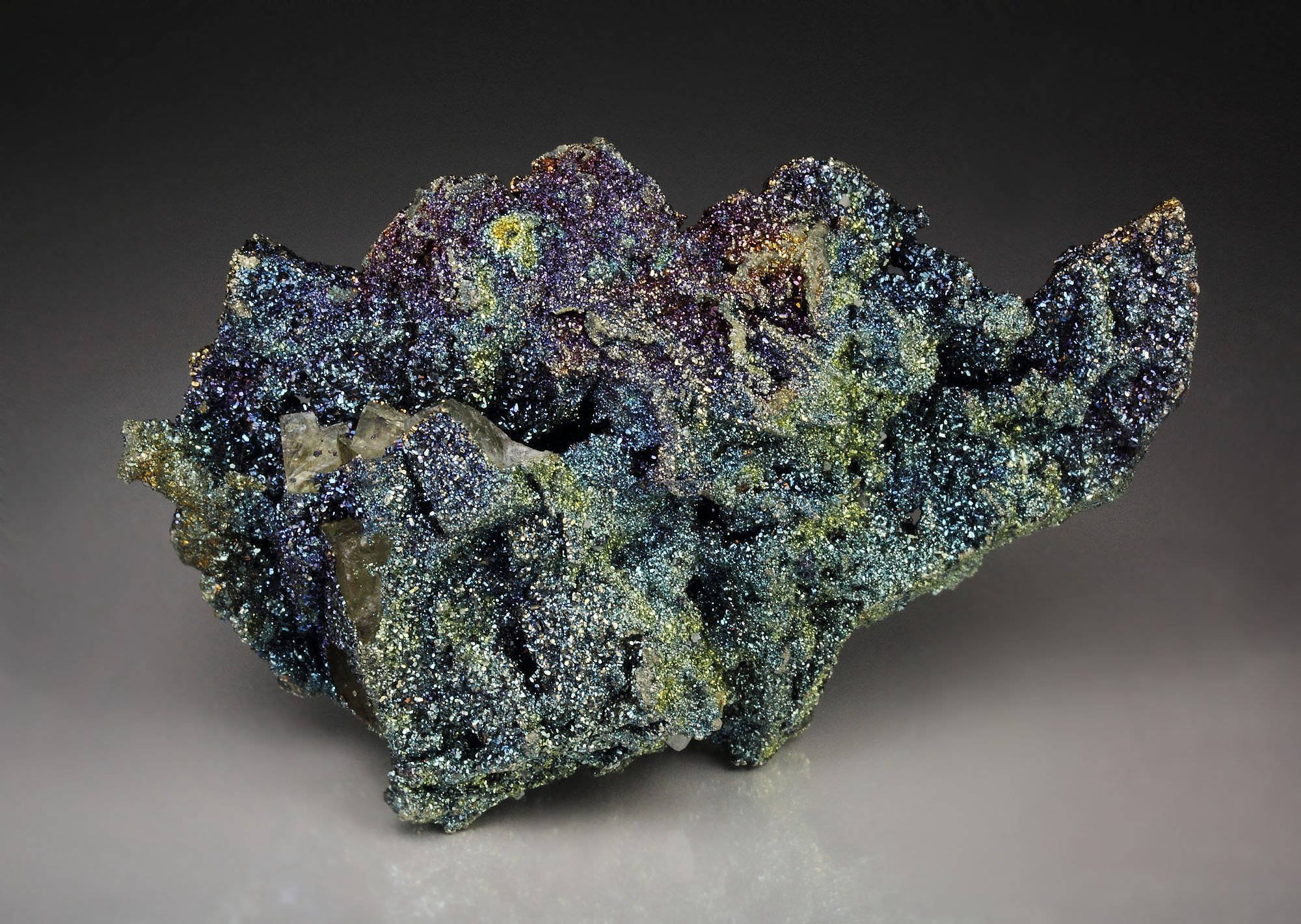 FLUORITE, iridescent PYRITE