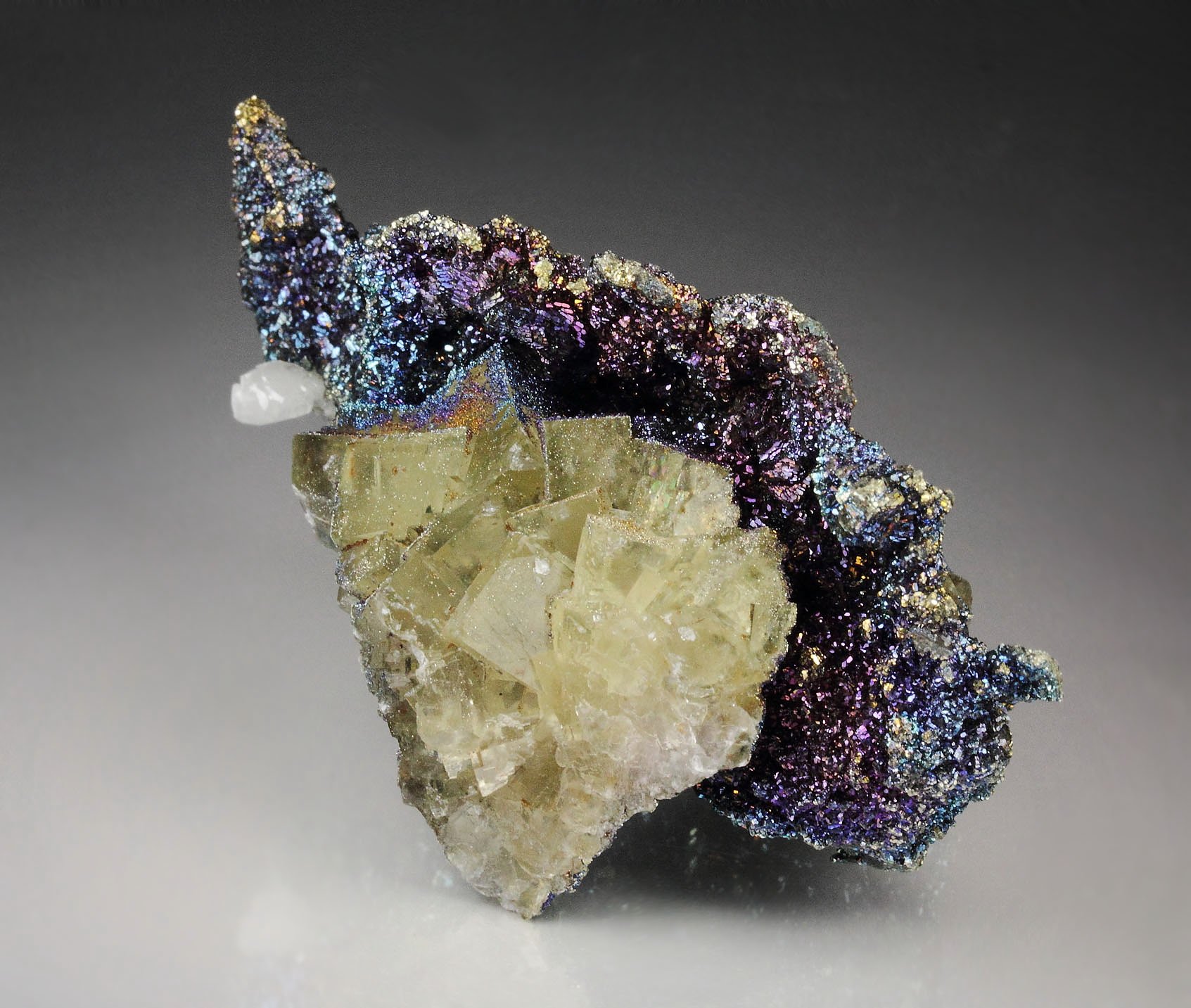 FLUORITE, iridescent PYRITE