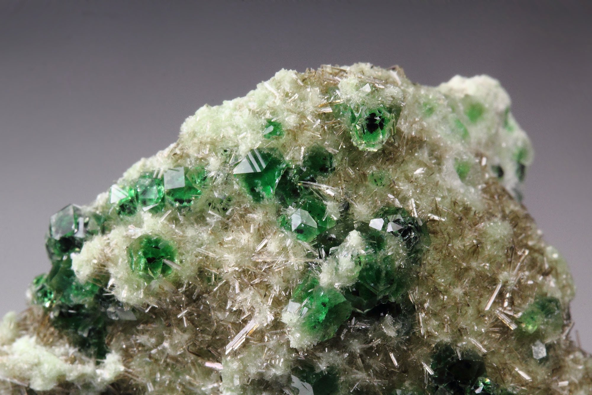 gem GARNET var. GROSSULAR with GREEN CHROMIAN PHANTOMS, DIOPSIDE, CHROMITE