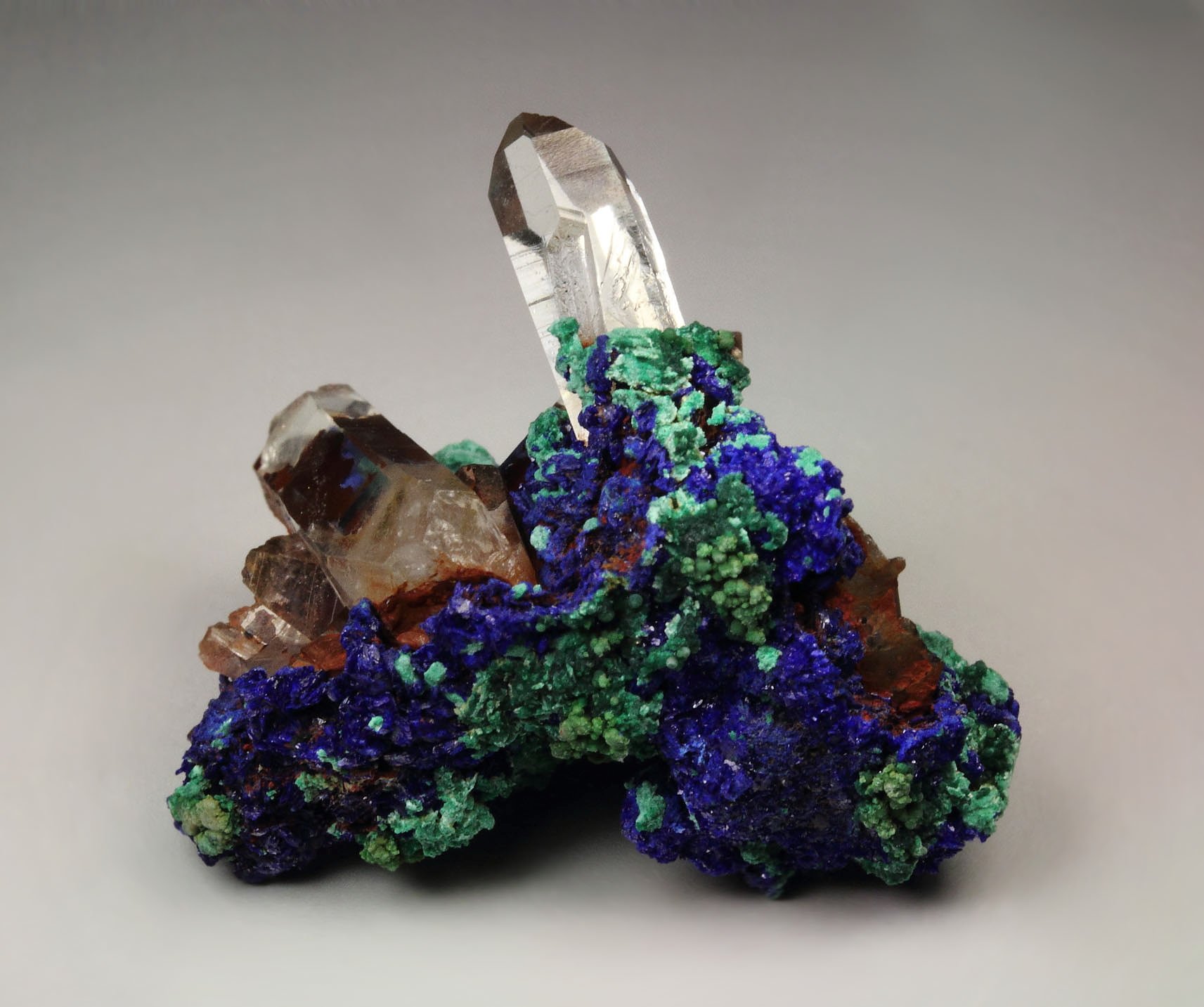 AZURITE, MALACHITE pseudomorph, QUARTZ